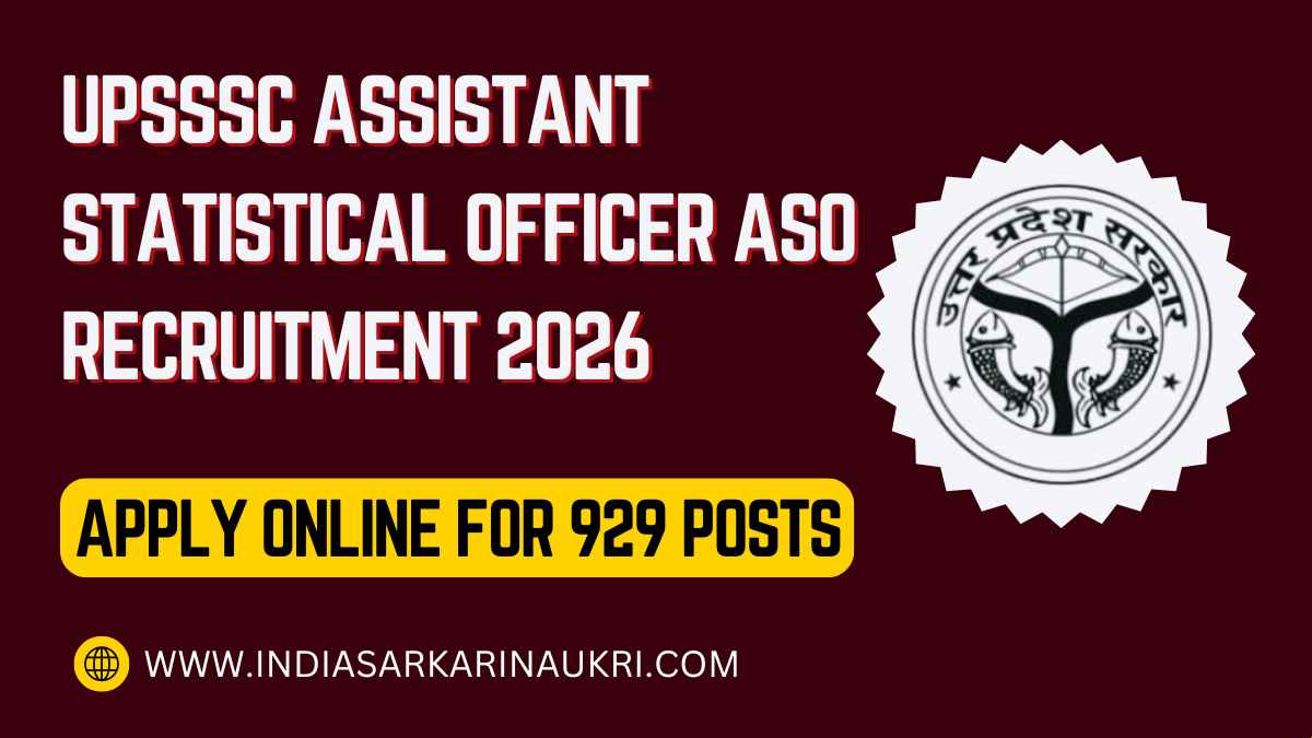 Uttar Pradesh UPSSSC Assistant Statistical Officer ASO Recruitment 2026 Apply Online for 929 Posts